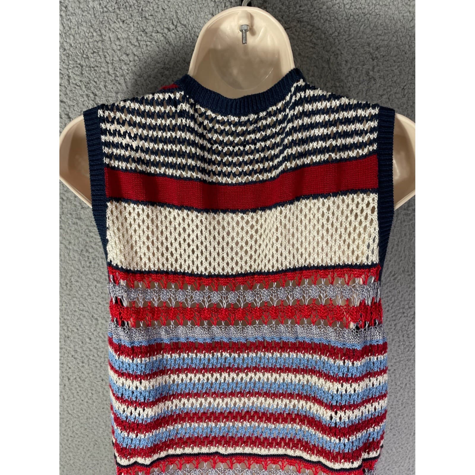Est. 1946 Patriotic Knit Fringe Vest Medium M Red White Blue Americana Cardigan - Thumbnail 10