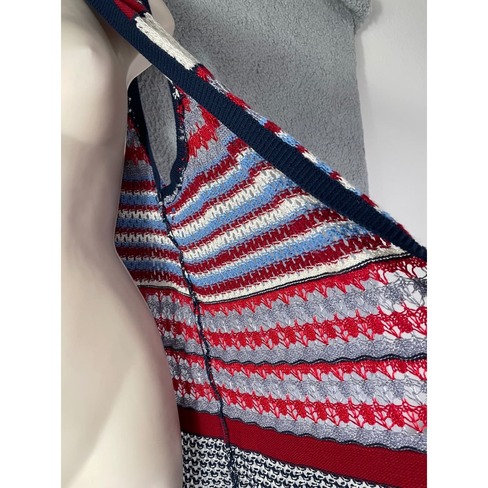 Est. 1946 Patriotic Knit Fringe Vest Medium M Red White Blue Americana Cardigan - Thumbnail 8
