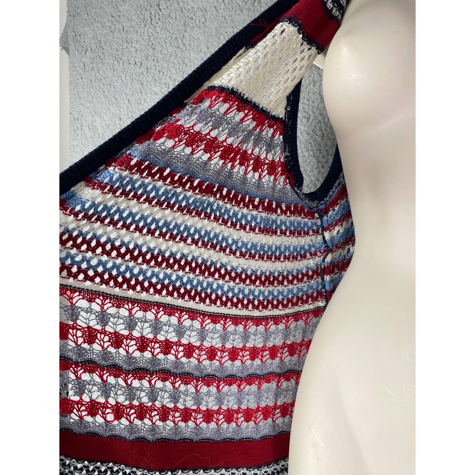 Est. 1946 Patriotic Knit Fringe Vest Medium M Red White Blue Americana Cardigan - Thumbnail 7