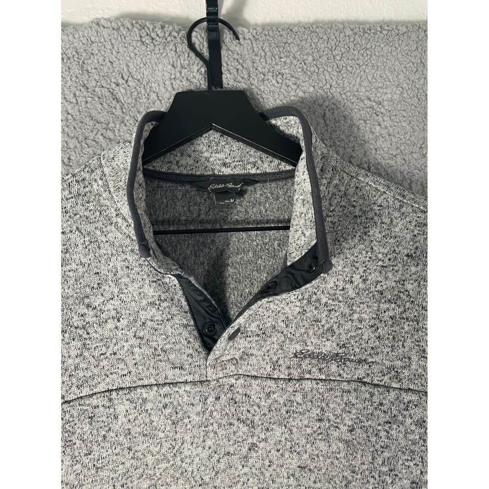 Eddie Bauer Men's M Radiator Fleece Snap Mock Pullover Gray Marled Sweater - Thumbnail 6