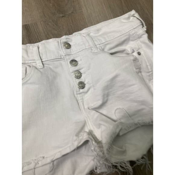 Old Navy Boyfriend Shorts Mid Rise Distressed White Shortie Women's Casual - Thumbnail 8