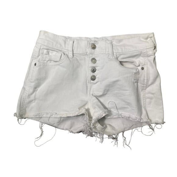 Old Navy Boyfriend Shorts Mid Rise Distressed White Shortie Women's Casual - Thumbnail 2