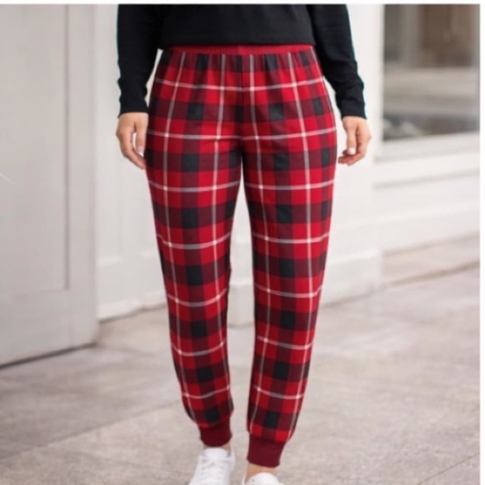 Gilligan & O'Malley Red Plaid Pajama Jogger Pants NWT XS Cozy Holiday Lounge NEW