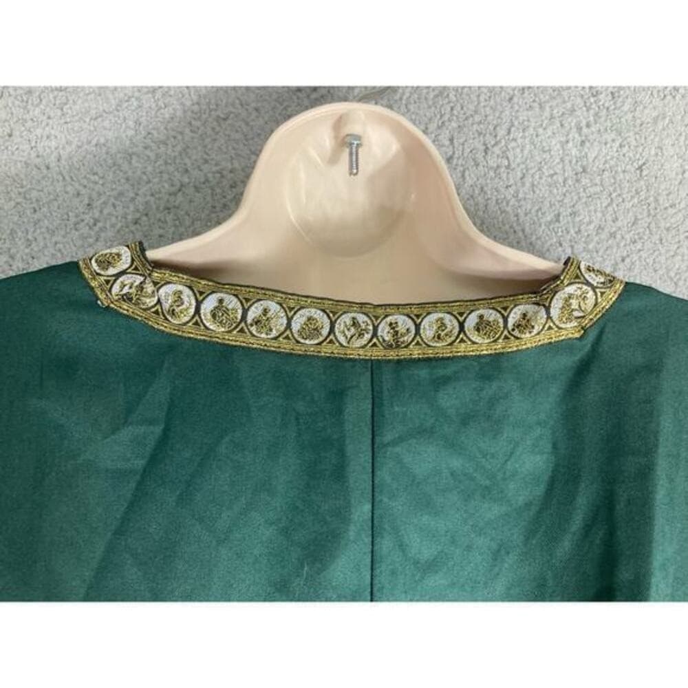 Women's XL Costume Emerald Green Long Kaftan Gold Embroidery Formal Dress - Thumbnail 8