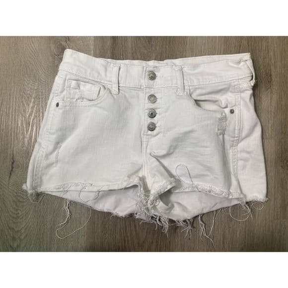 Old Navy Boyfriend Shorts Mid Rise Distressed White Shortie Women's Casual - Thumbnail 7