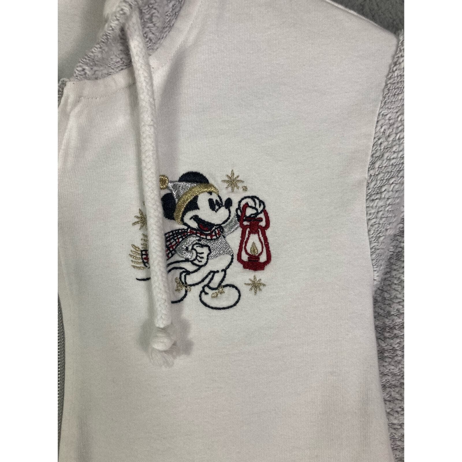 Disney Mickey Mouse Christmas Zip Hoodie Kids XSmall White Holiday Gift Cozy - Thumbnail 4