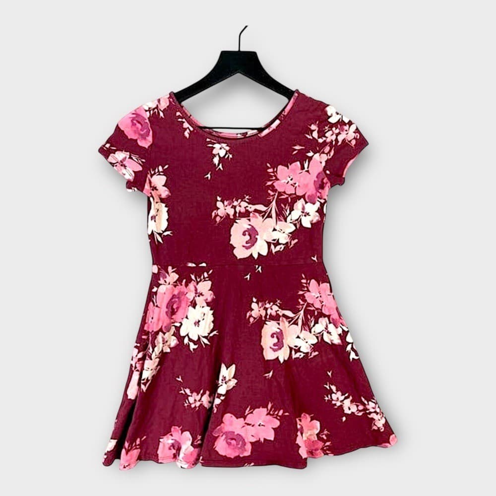 The Children's Place Girls Floral Fit & Flare Dress Size L Multicolor Red Pink - Thumbnail 2
