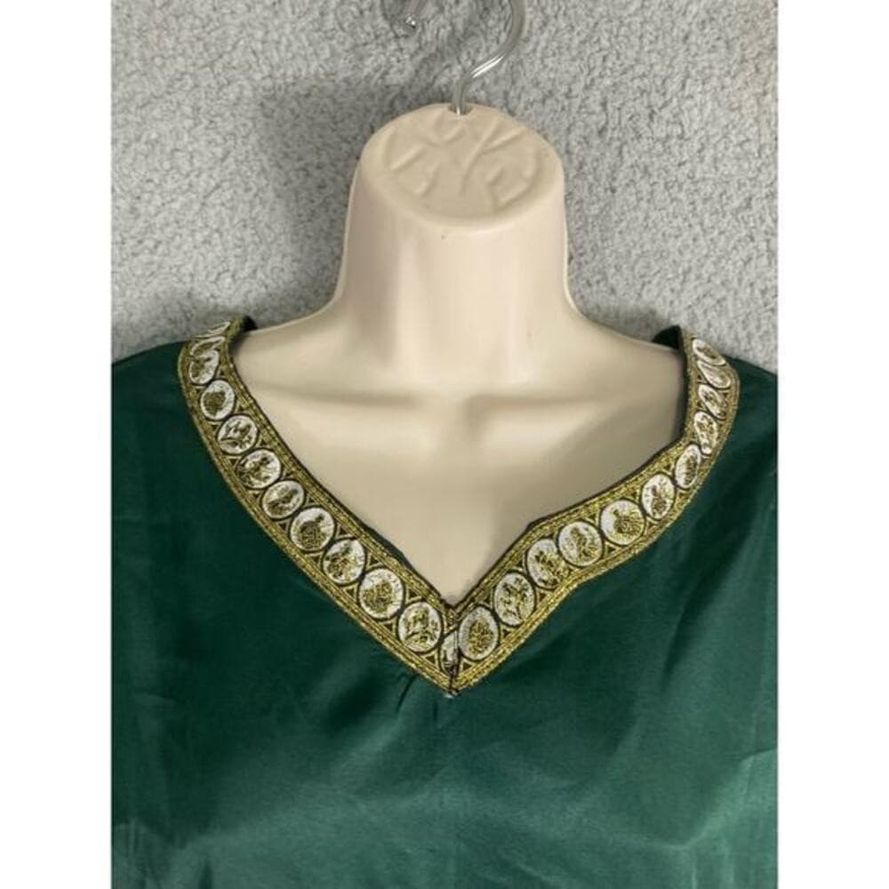 Women's XL Costume Emerald Green Long Kaftan Gold Embroidery Formal Dress - Thumbnail 5
