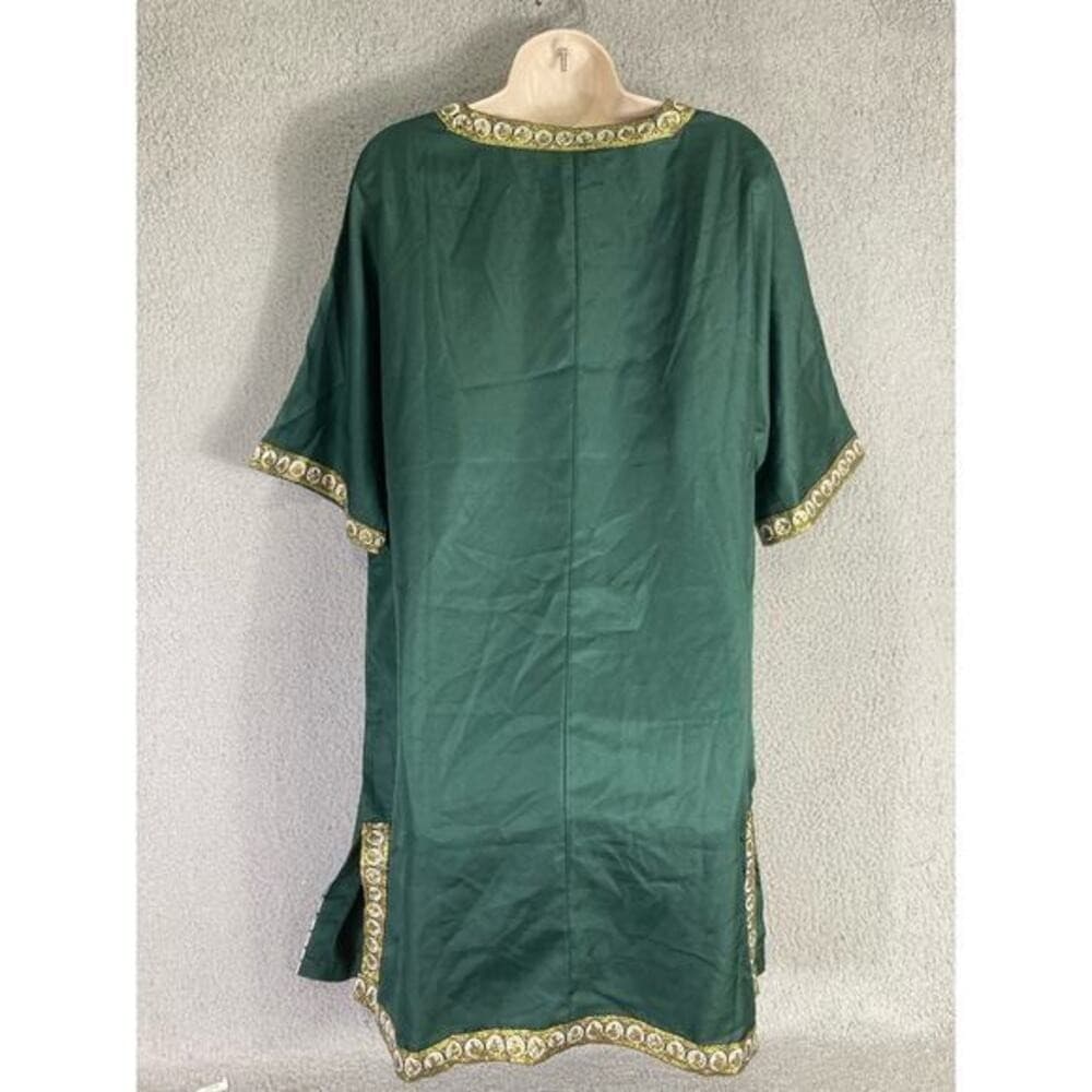 Women's XL Costume Emerald Green Long Kaftan Gold Embroidery Formal Dress - Thumbnail 6