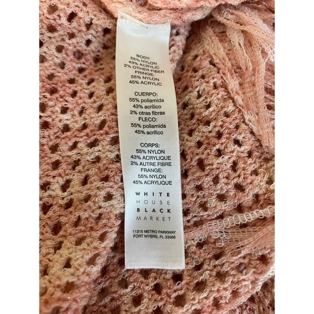 WHBM Pink Open Knit Fringe Sweater M Lightweight Boho Pullover Cozycore Romantic - Thumbnail 6