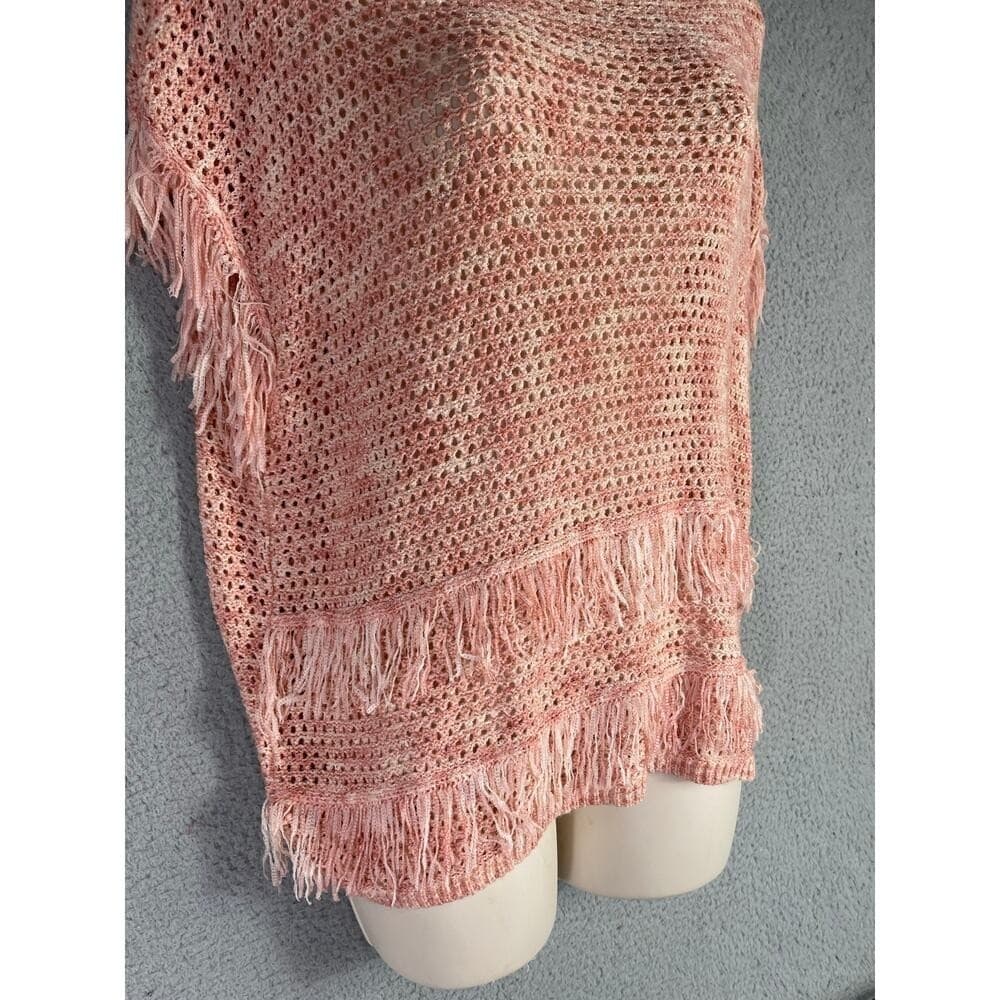 WHBM Pink Open Knit Fringe Sweater M Lightweight Boho Pullover Cozycore Romantic - Thumbnail 8