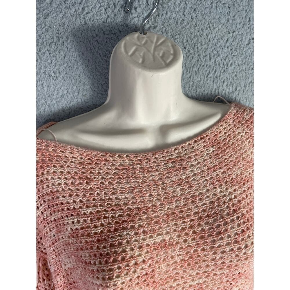 WHBM Pink Open Knit Fringe Sweater M Lightweight Boho Pullover Cozycore Romantic - Thumbnail 7