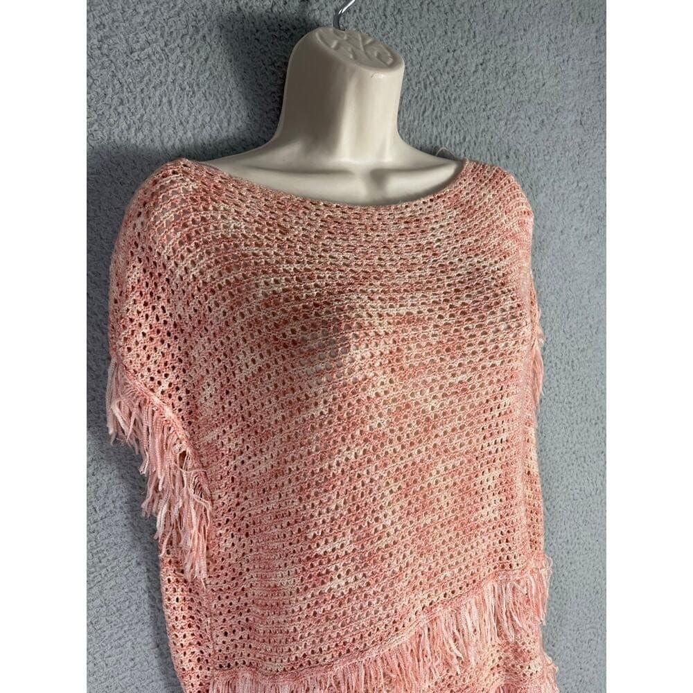 WHBM Pink Open Knit Fringe Sweater M Lightweight Boho Pullover Cozycore Romantic - Thumbnail 9