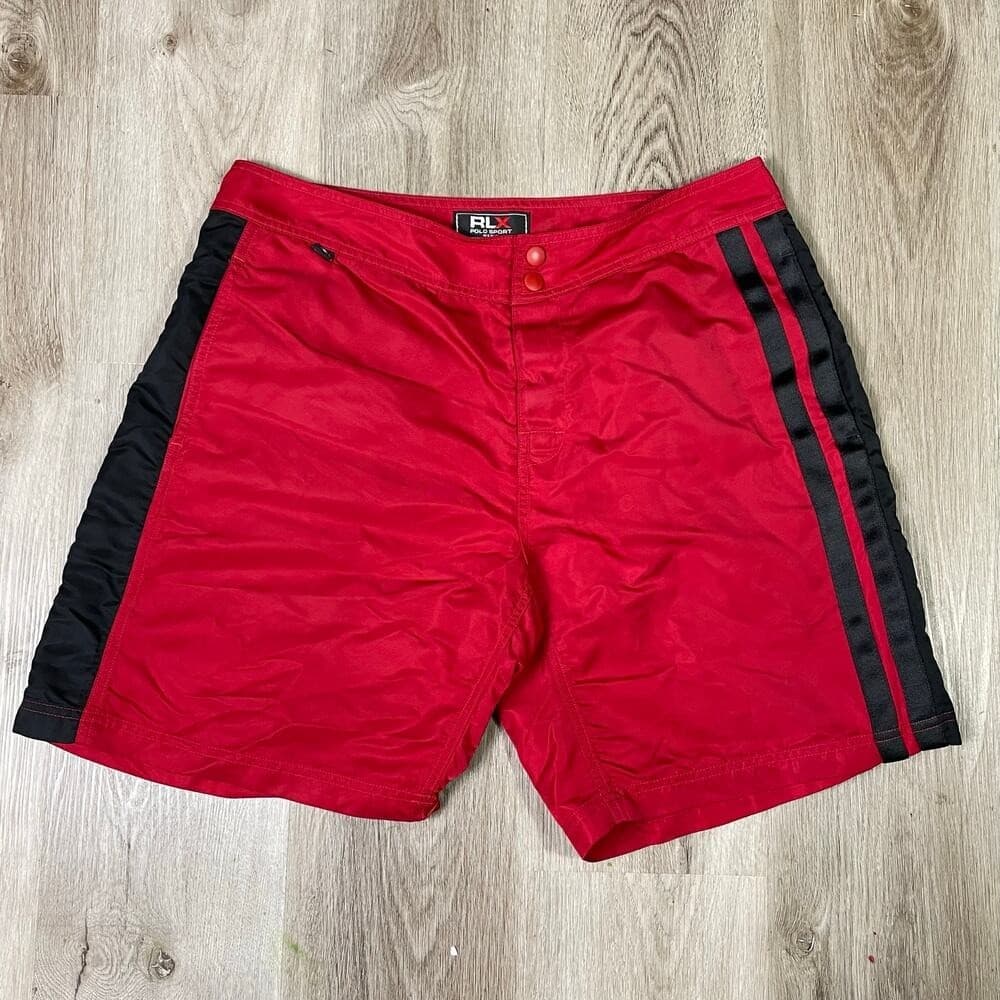 Vintage RLX Polo Sport Men's 34 Red Nylon Swim Trunks Black Stripe Y2K Shorts - Thumbnail 4
