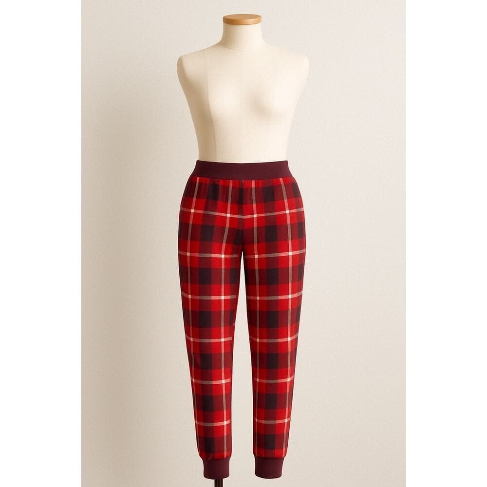 Gilligan & O'Malley Red Plaid Pajama Jogger Pants NWT XS Cozy Holiday Lounge NEW - Thumbnail 5
