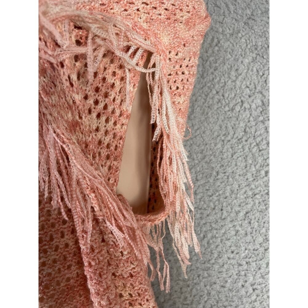 WHBM Pink Open Knit Fringe Sweater M Lightweight Boho Pullover Cozycore Romantic - Thumbnail 12