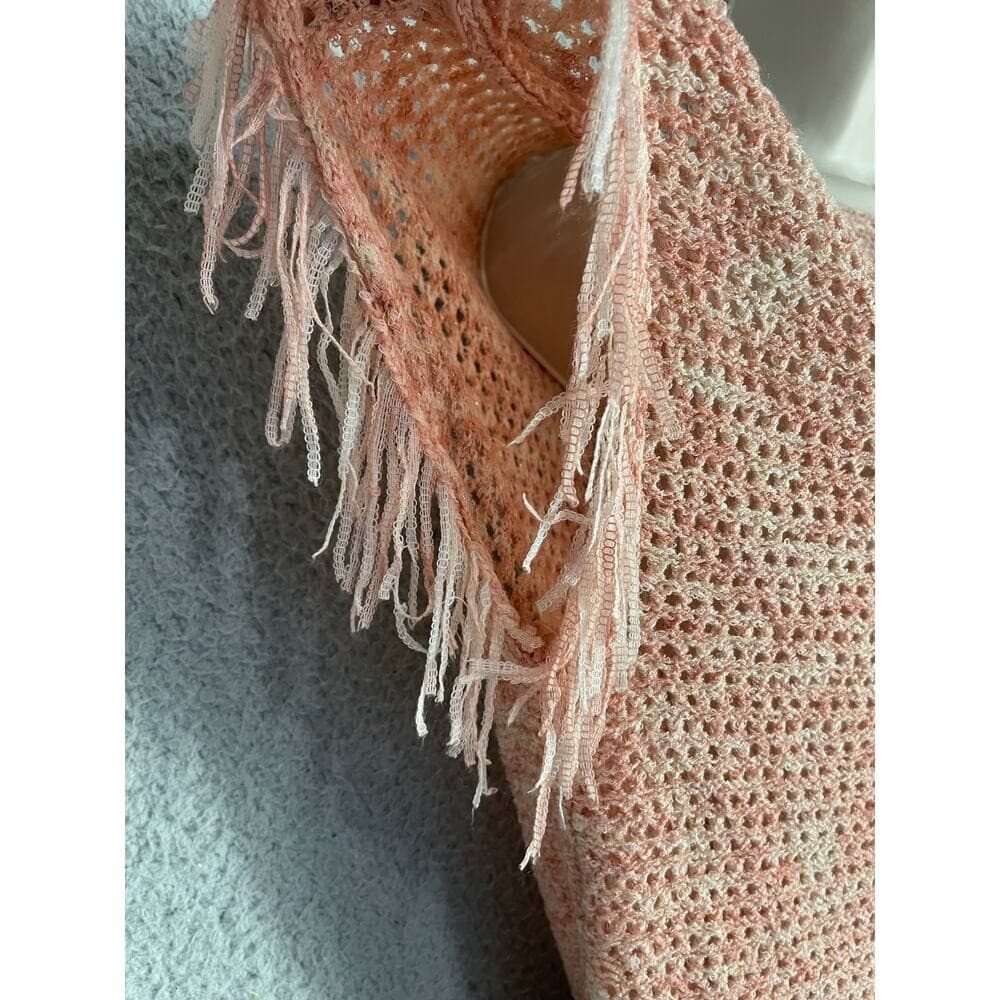 WHBM Pink Open Knit Fringe Sweater M Lightweight Boho Pullover Cozycore Romantic - Thumbnail 10