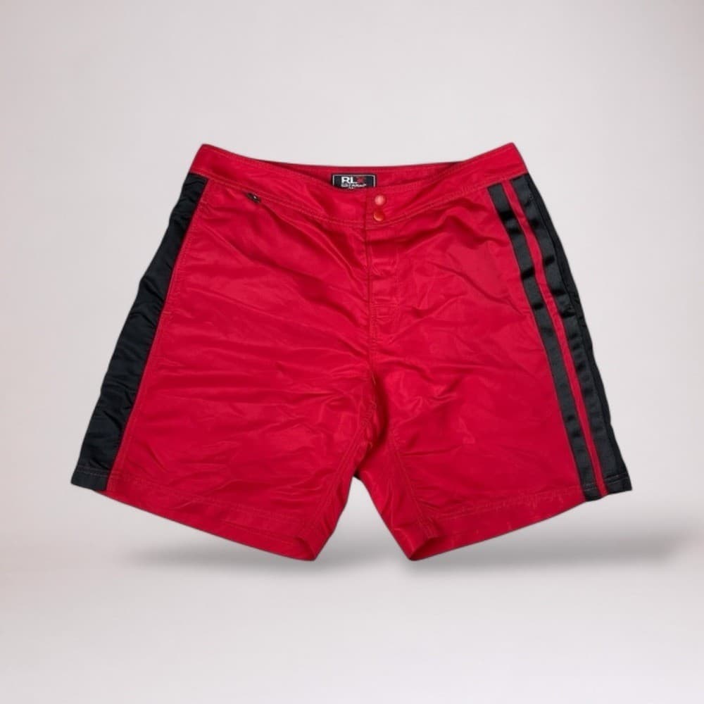 Vintage RLX Polo Sport Men's 34 Red Nylon Swim Trunks Black Stripe Y2K Shorts - Thumbnail 2