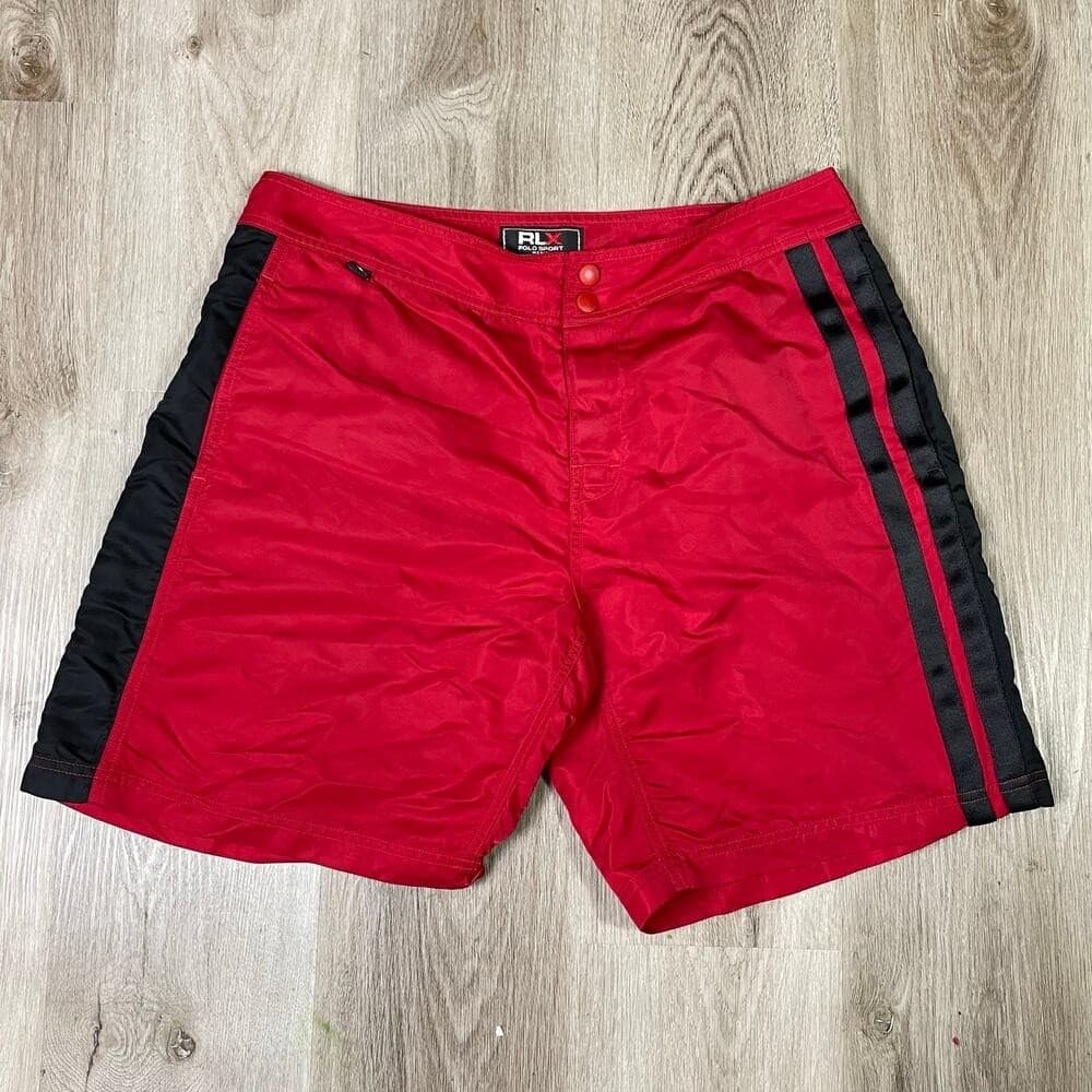 Vintage RLX Polo Sport Men's 34 Red Nylon Swim Trunks Black Stripe Y2K Shorts - Thumbnail 13