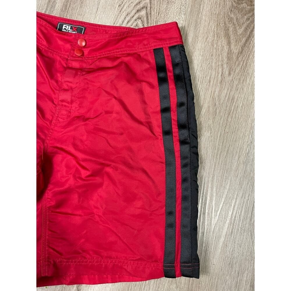 Vintage RLX Polo Sport Men's 34 Red Nylon Swim Trunks Black Stripe Y2K Shorts - Thumbnail 14
