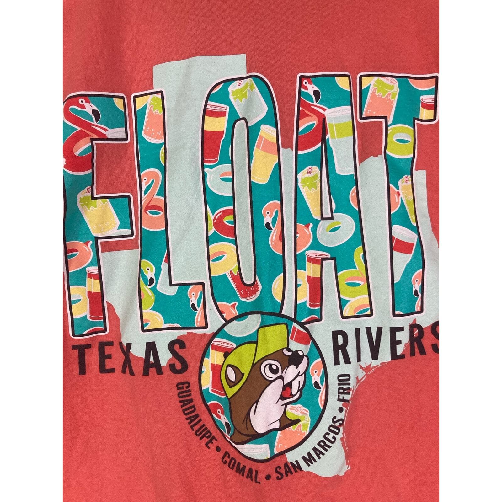 Buc-ees Texas Float Trip Graphic Tee T-Shirt Unisex Small Coral Souvenir Gift - Thumbnail 9