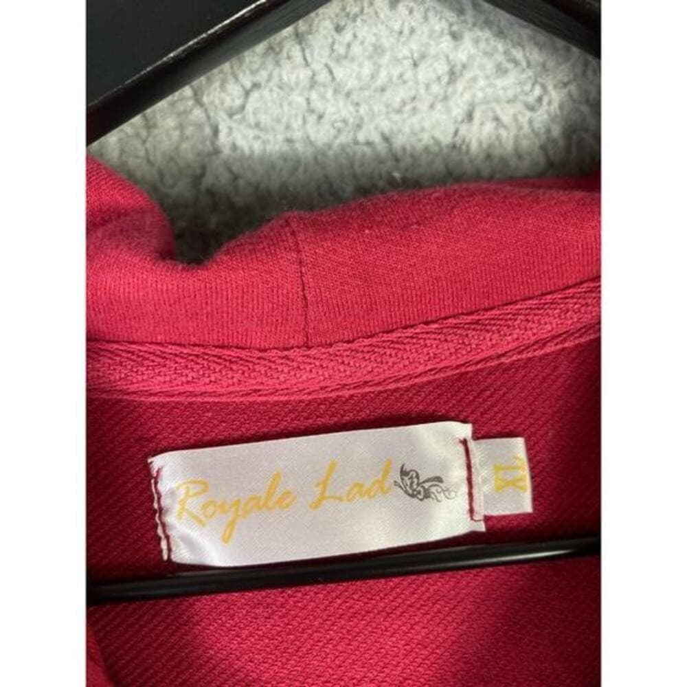 Unisex Red Full Zip Hoodie M Studded Details Drawstring Hood Pockets - Thumbnail 3