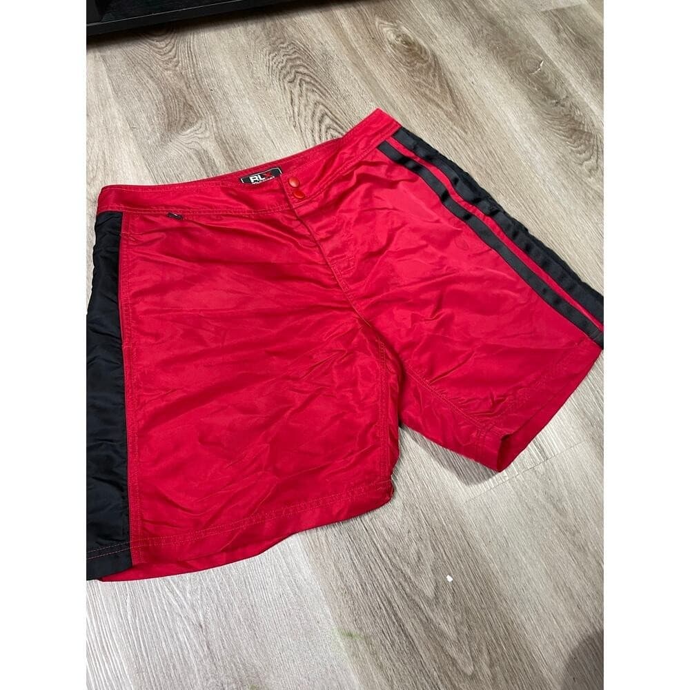 Vintage RLX Polo Sport Men's 34 Red Nylon Swim Trunks Black Stripe Y2K Shorts - Thumbnail 7