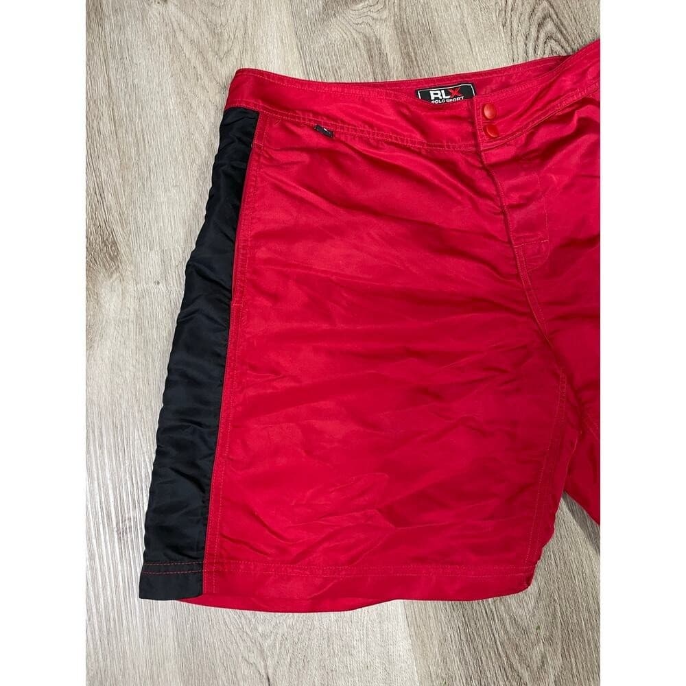Vintage RLX Polo Sport Men's 34 Red Nylon Swim Trunks Black Stripe Y2K Shorts - Thumbnail 8