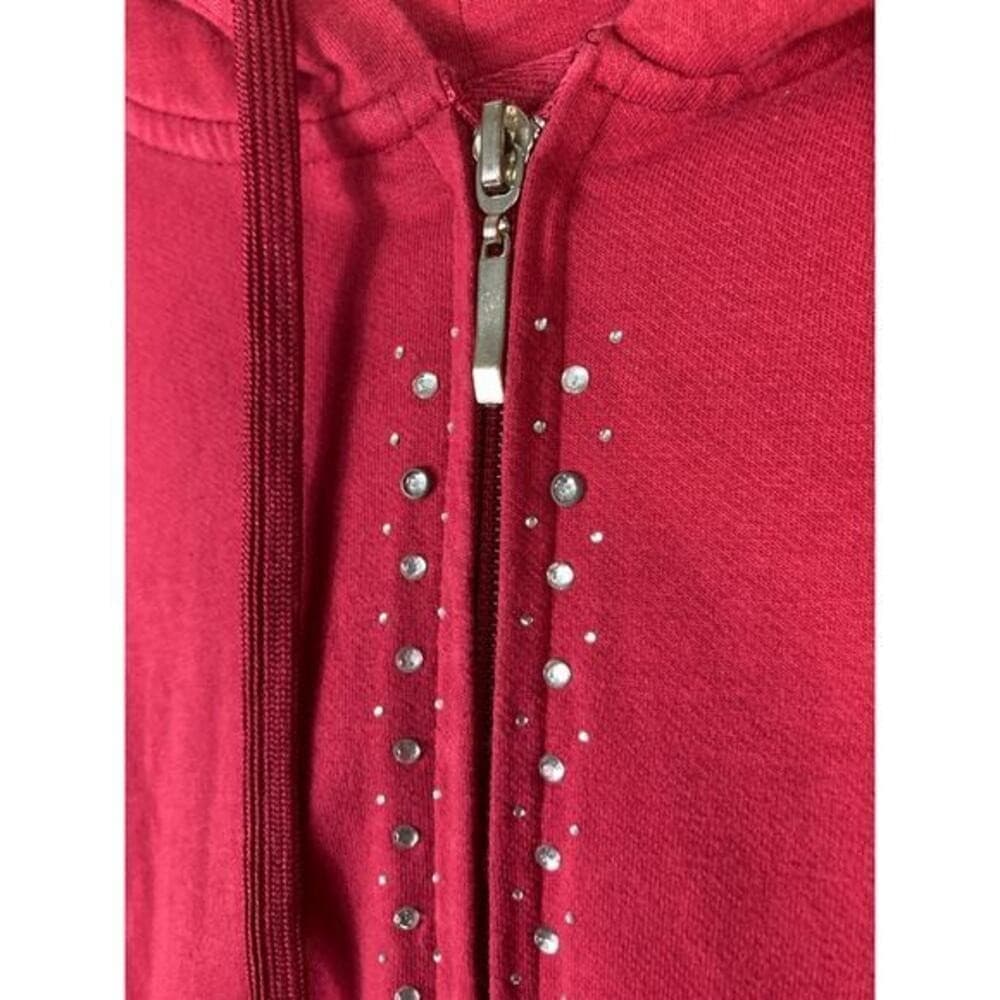 Unisex Red Full Zip Hoodie M Studded Details Drawstring Hood Pockets - Thumbnail 5