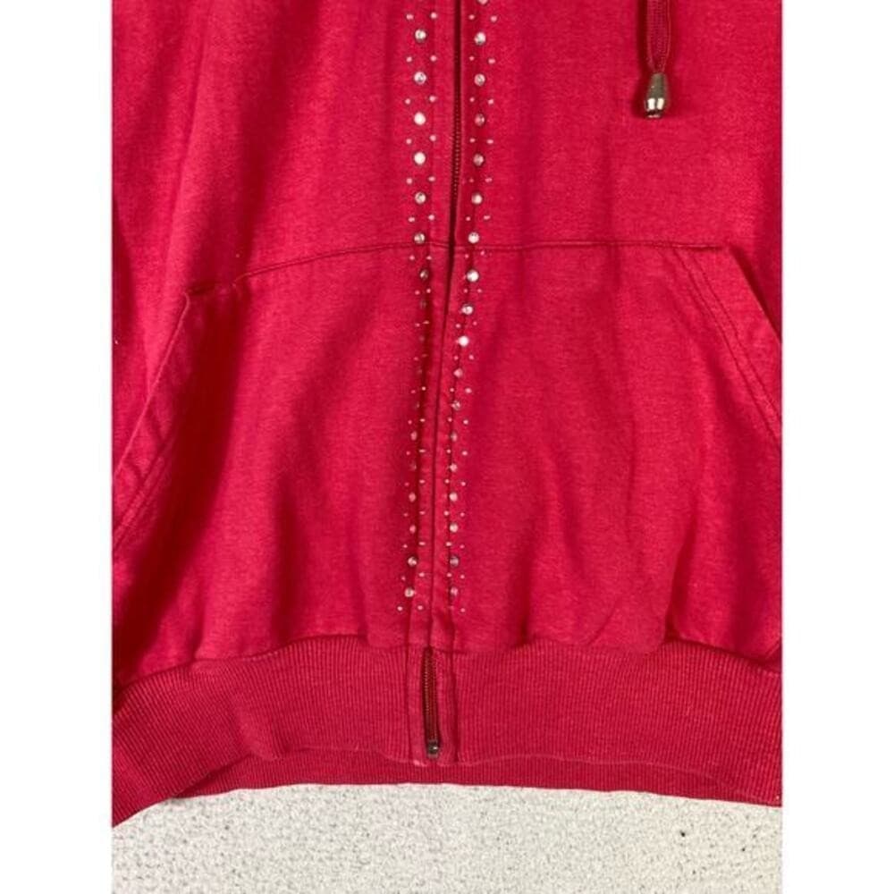 Unisex Red Full Zip Hoodie M Studded Details Drawstring Hood Pockets - Thumbnail 7