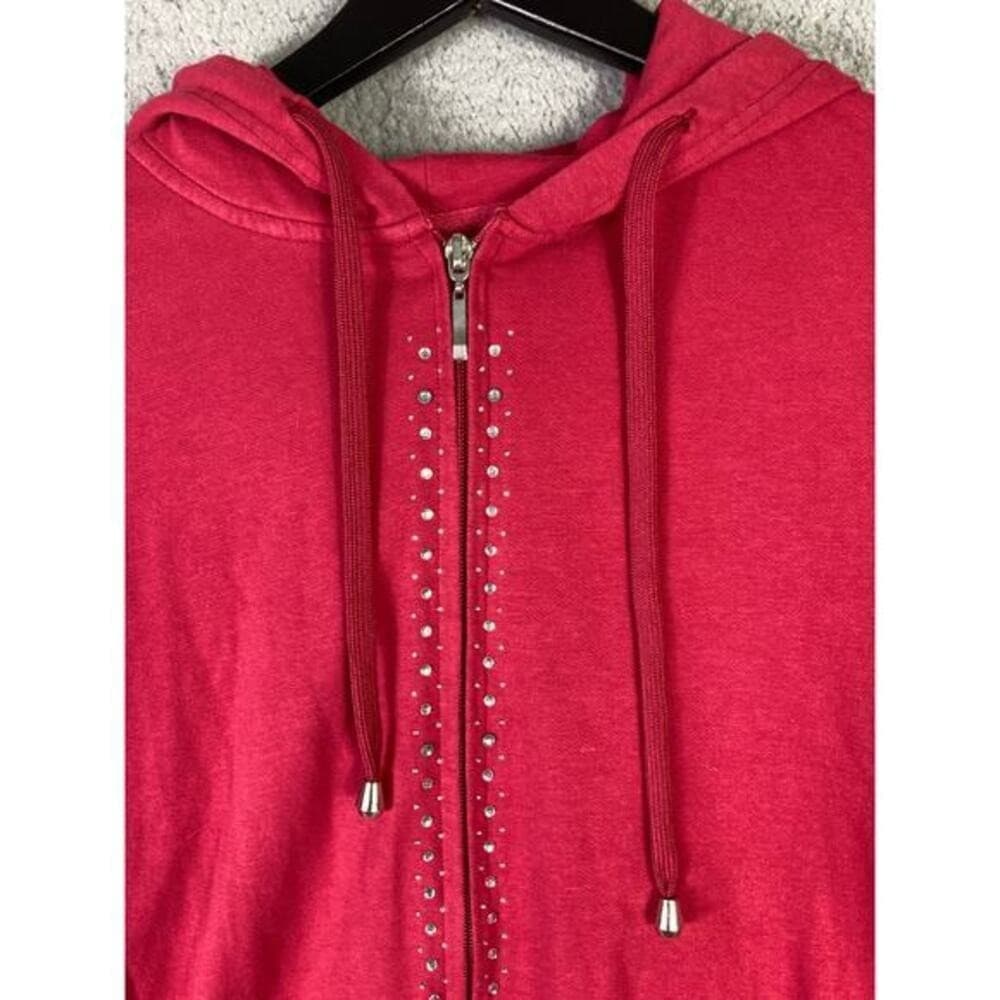 Unisex Red Full Zip Hoodie M Studded Details Drawstring Hood Pockets - Thumbnail 8