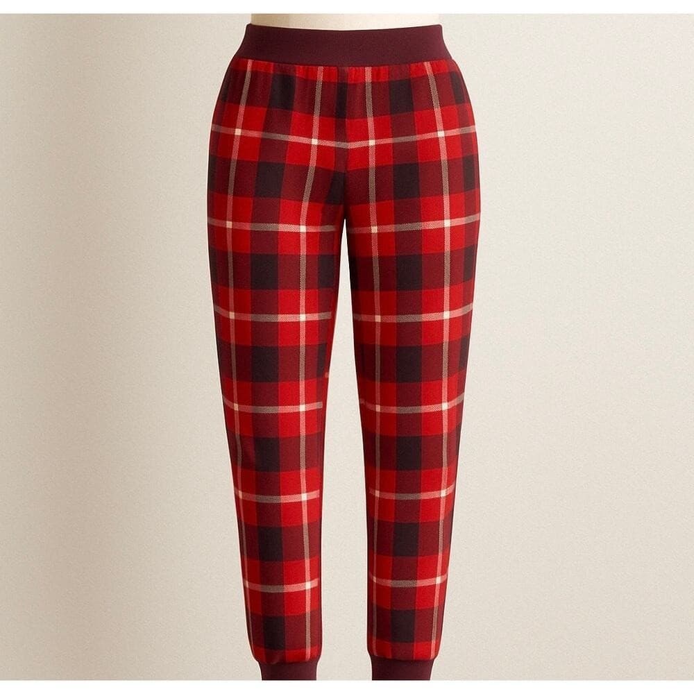 Gilligan & O'Malley Red Plaid Pajama Jogger Pants NWT XS Cozy Holiday Lounge NEW - Thumbnail 2