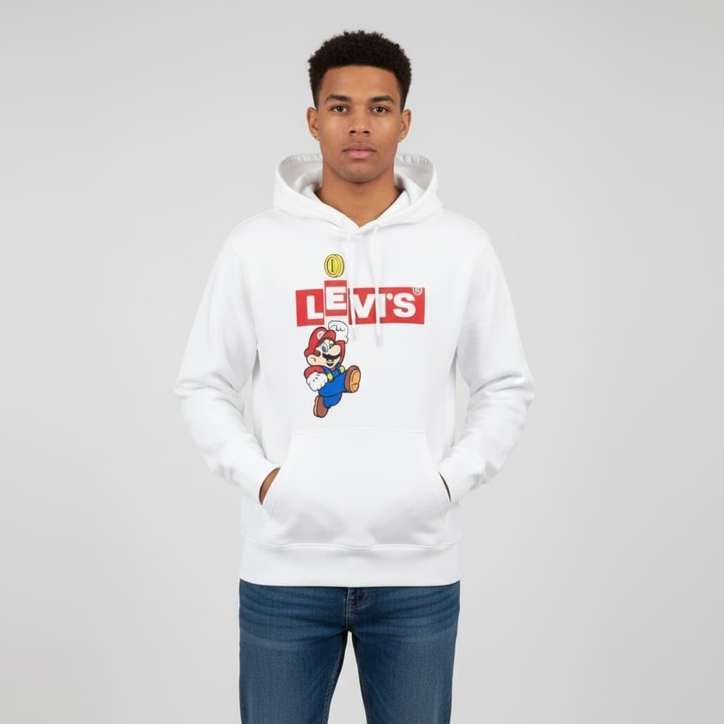 LEVIS x Nintendo Super Mario Hoodie White XS Pullover Graphic Sweatshirt - Thumbnail 2