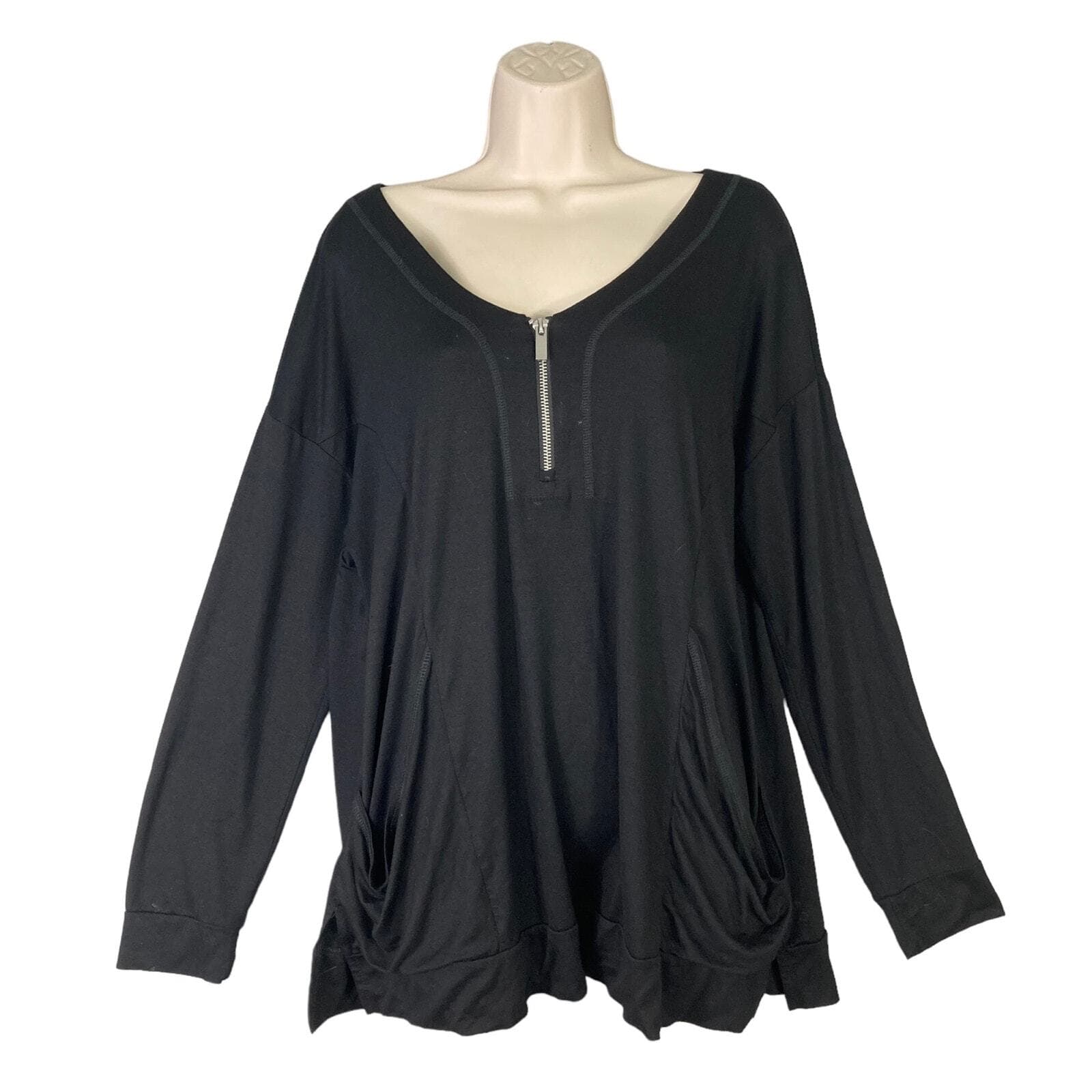 Cable & Gauge Black Blouse Viscose Spandex Long Sleeve Women's L Soft & Drapey - Thumbnail 2