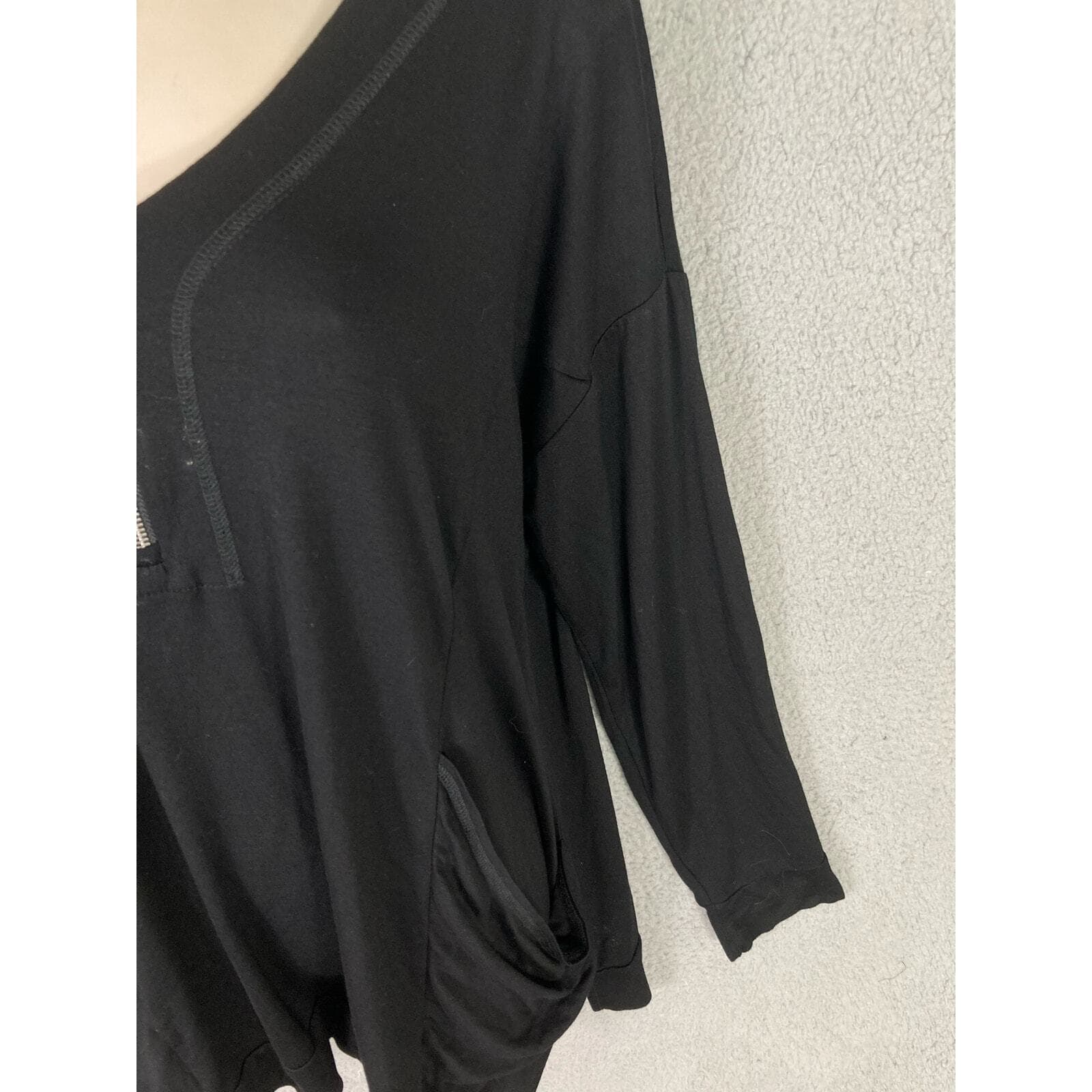 Cable & Gauge Black Blouse Viscose Spandex Long Sleeve Women's L Soft & Drapey - Thumbnail 9