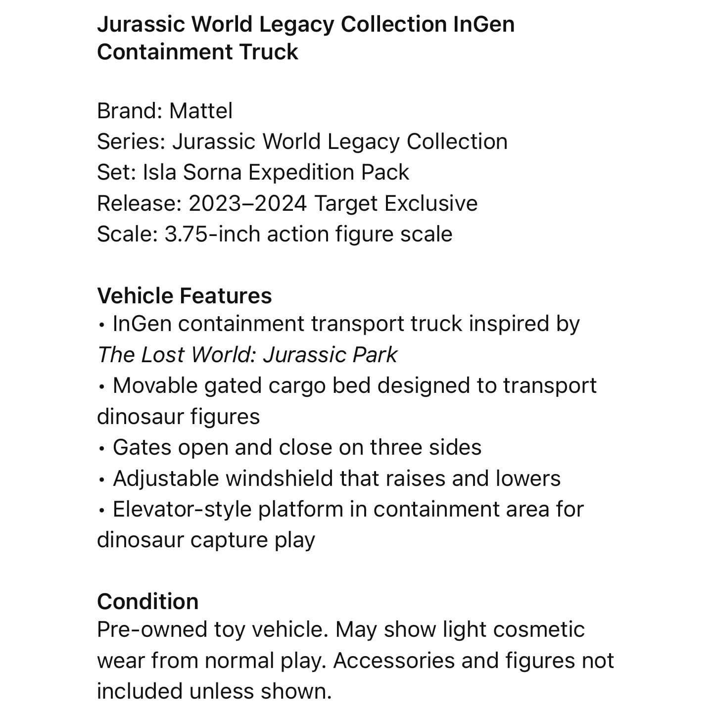 Jurassic World Legacy InGen Containment Truck Isla Sorna Mattel Capture Pack - Thumbnail 3