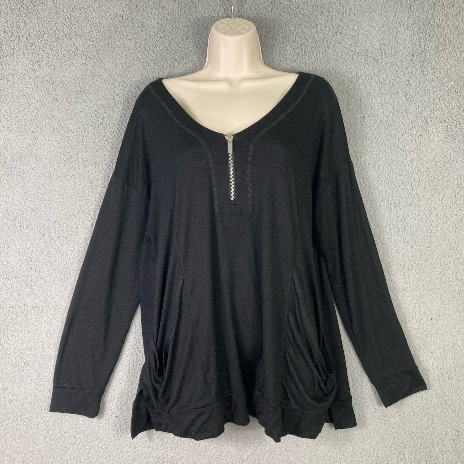 Cable & Gauge Black Blouse Viscose Spandex Long Sleeve Women's L Soft & Drapey - Thumbnail 4