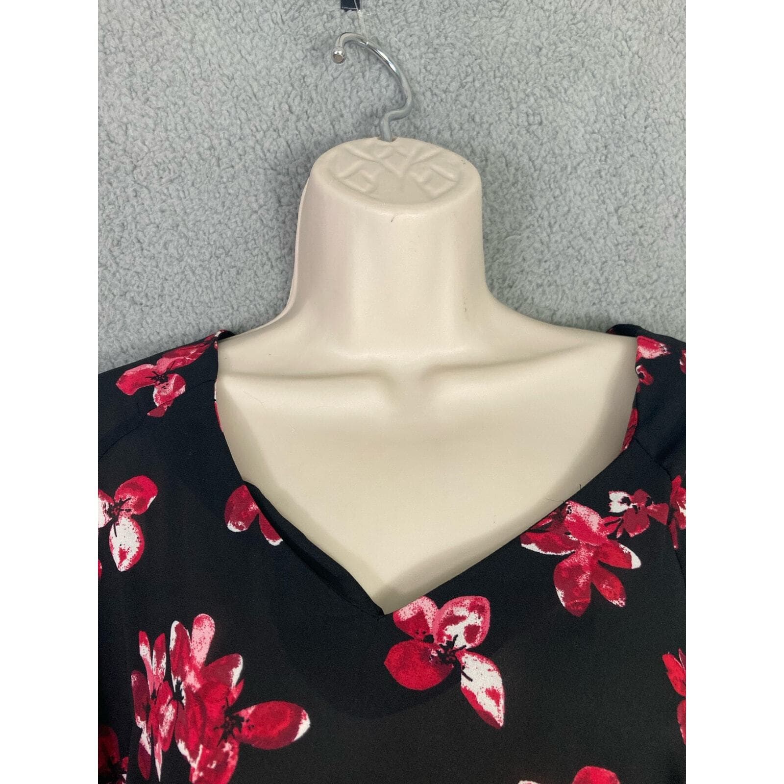 Roz & Ali Floral V-Neck Blouse Black Long Sleeve Women's 2XL Breathable Stylish - Thumbnail 9