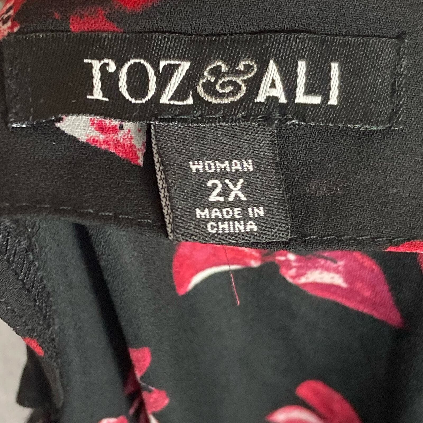 Roz & Ali Floral V-Neck Blouse Black Long Sleeve Women's 2XL Breathable Stylish - Thumbnail 2