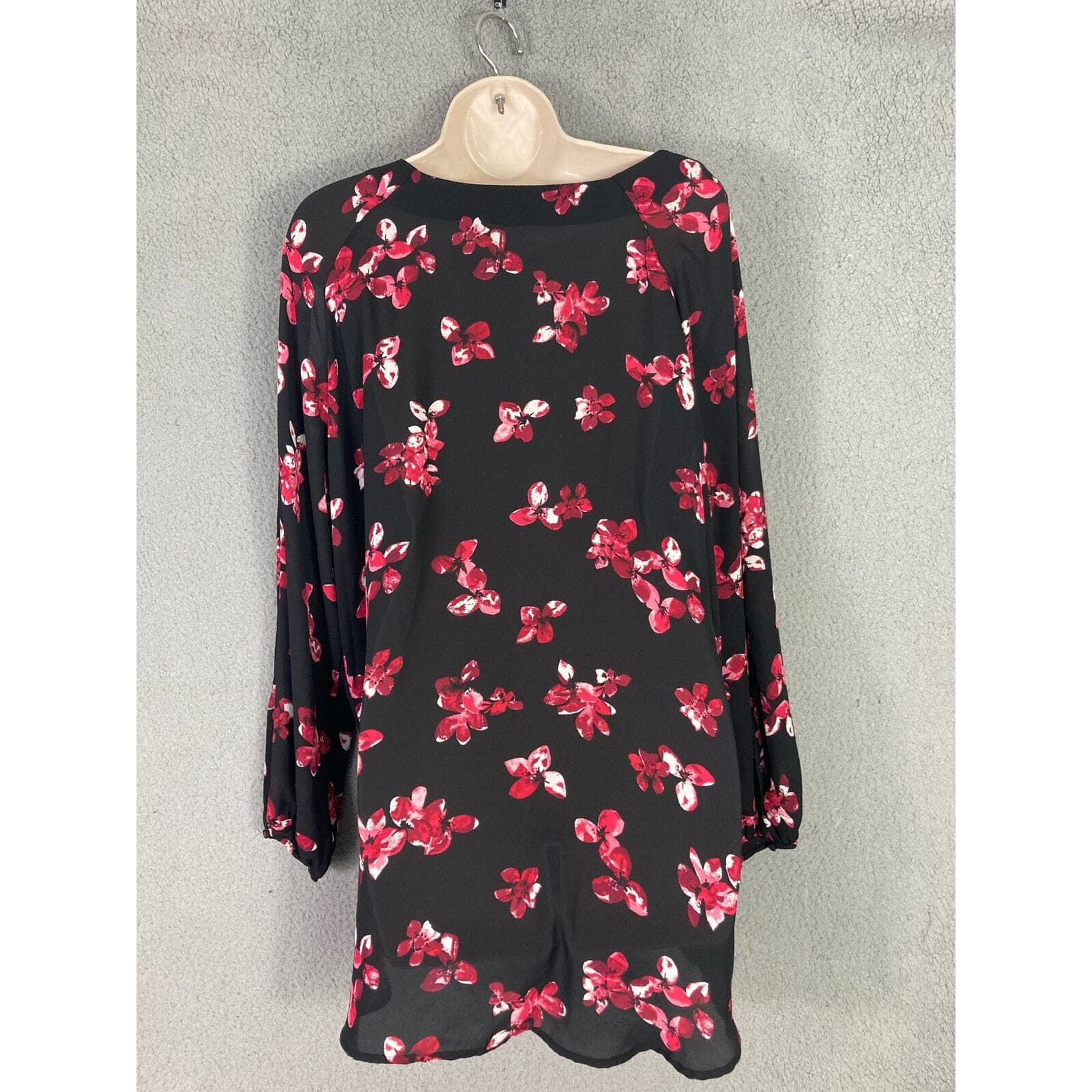 Roz & Ali Floral V-Neck Blouse Black Long Sleeve Women's 2XL Breathable Stylish - Thumbnail 3