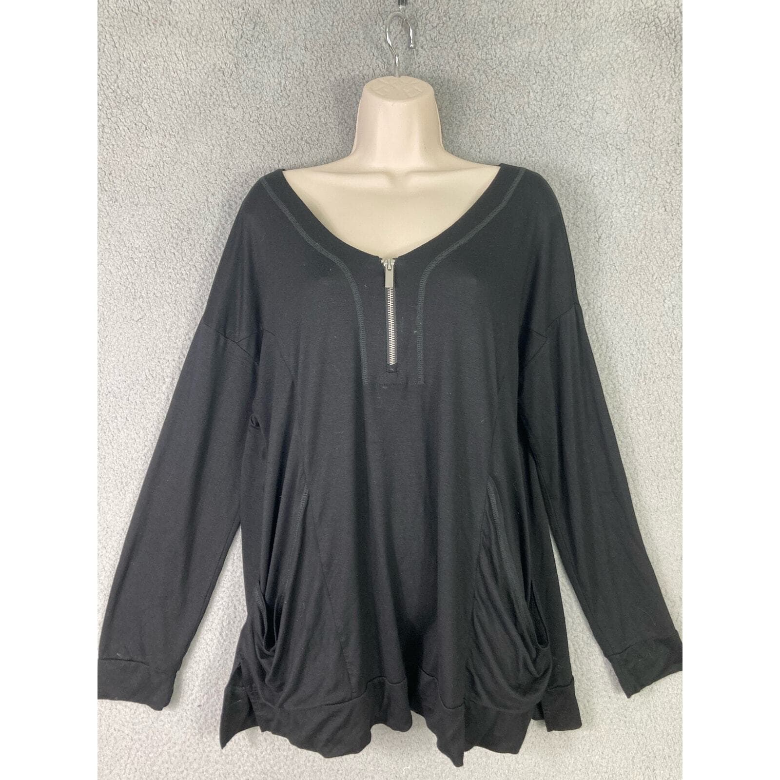 Cable & Gauge Black Blouse Viscose Spandex Long Sleeve Women's L Soft & Drapey - Thumbnail 6