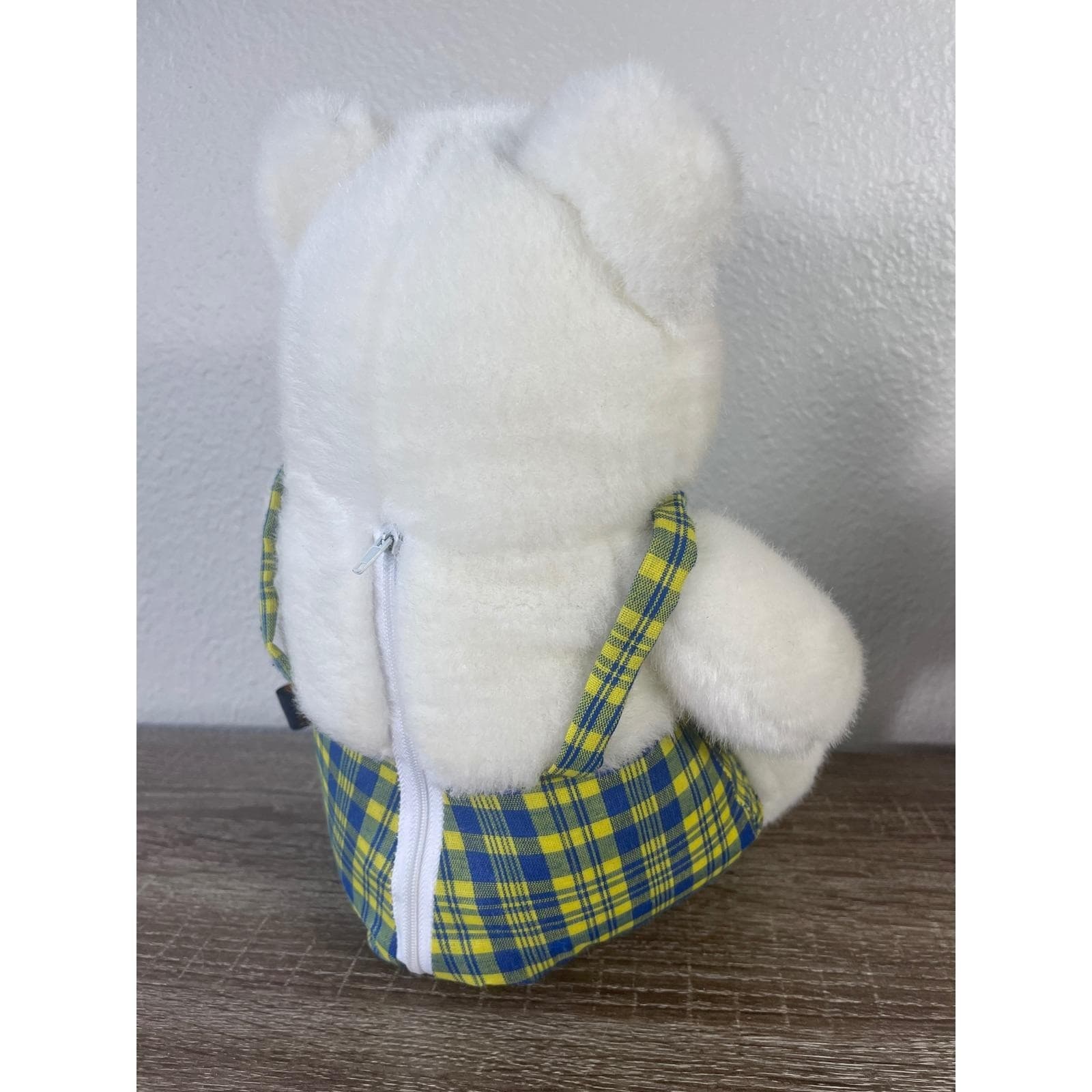 1994 The Petting Zoo Teddy Bear Plush White Sun Overalls Plaid Vintage Toy - Thumbnail 9