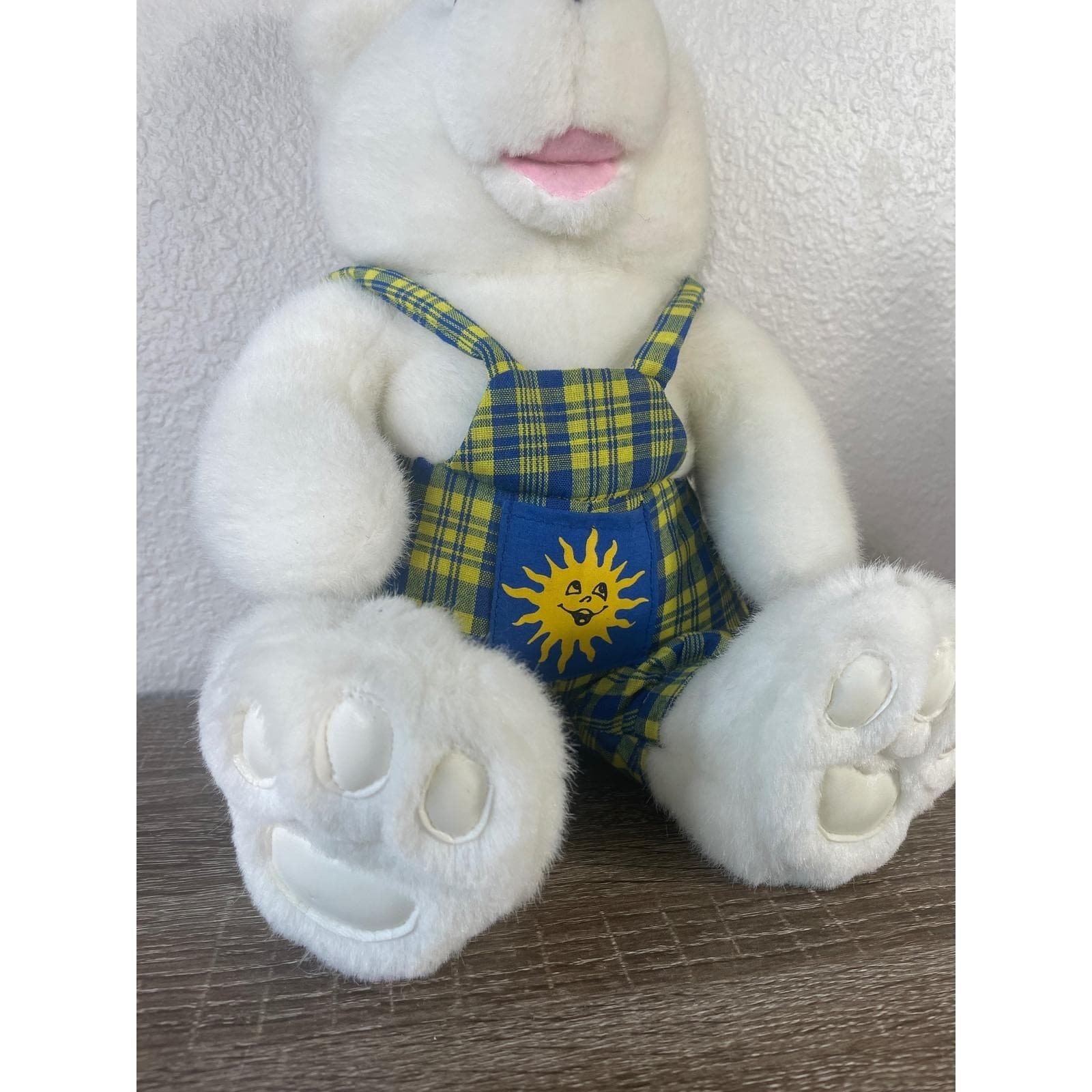 1994 The Petting Zoo Teddy Bear Plush White Sun Overalls Plaid Vintage Toy - Thumbnail 7