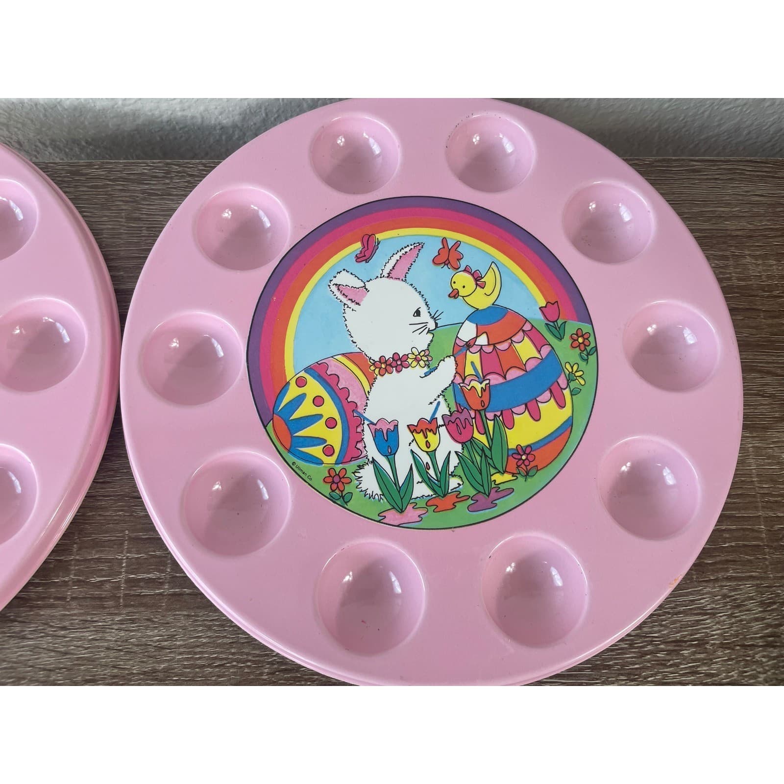 Vintage Ullmanware Easter Egg Tray Set Pink Bunny Chick Rainbow Plastic Display - Thumbnail 5