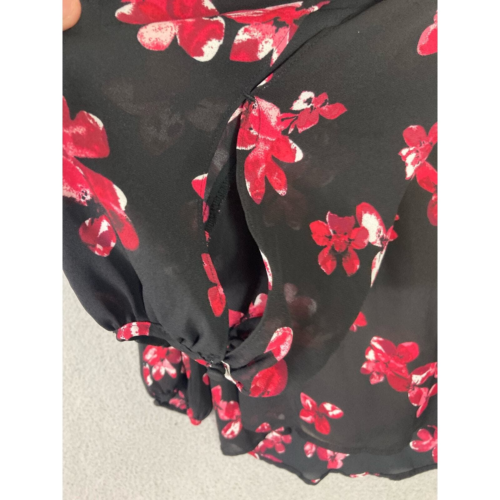 Roz & Ali Floral V-Neck Blouse Black Long Sleeve Women's 2XL Breathable Stylish - Thumbnail 7