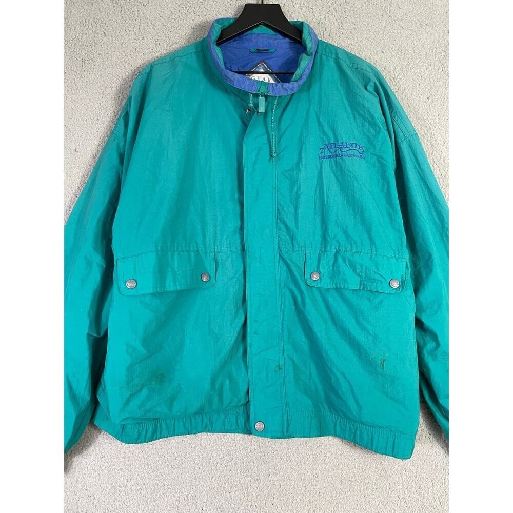 Vintage 90s GEAR for Sports Atlantis Bahamas Windbreaker Jacket L Nylon Teal - Thumbnail 5