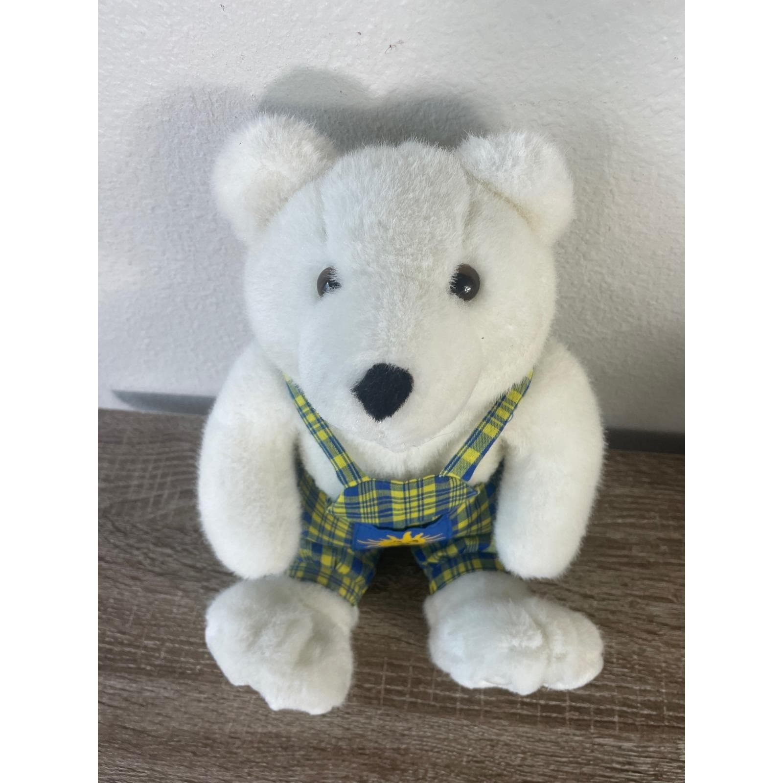 1994 The Petting Zoo Teddy Bear Plush White Sun Overalls Plaid Vintage Toy - Thumbnail 6