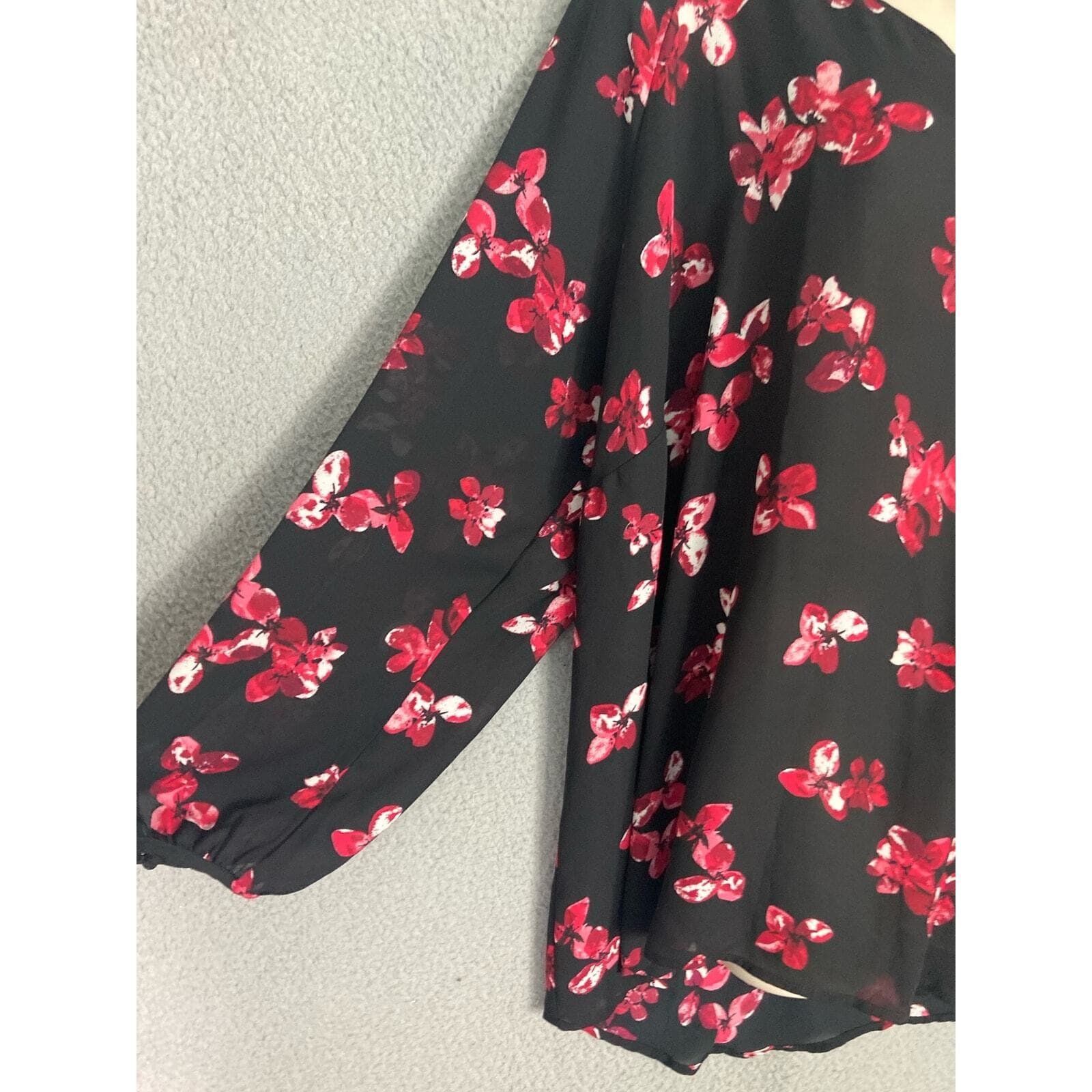 Roz & Ali Floral V-Neck Blouse Black Long Sleeve Women's 2XL Breathable Stylish - Thumbnail 8