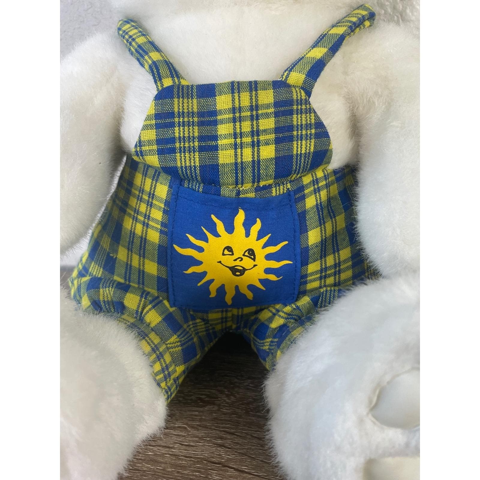 1994 The Petting Zoo Teddy Bear Plush White Sun Overalls Plaid Vintage Toy - Thumbnail 8