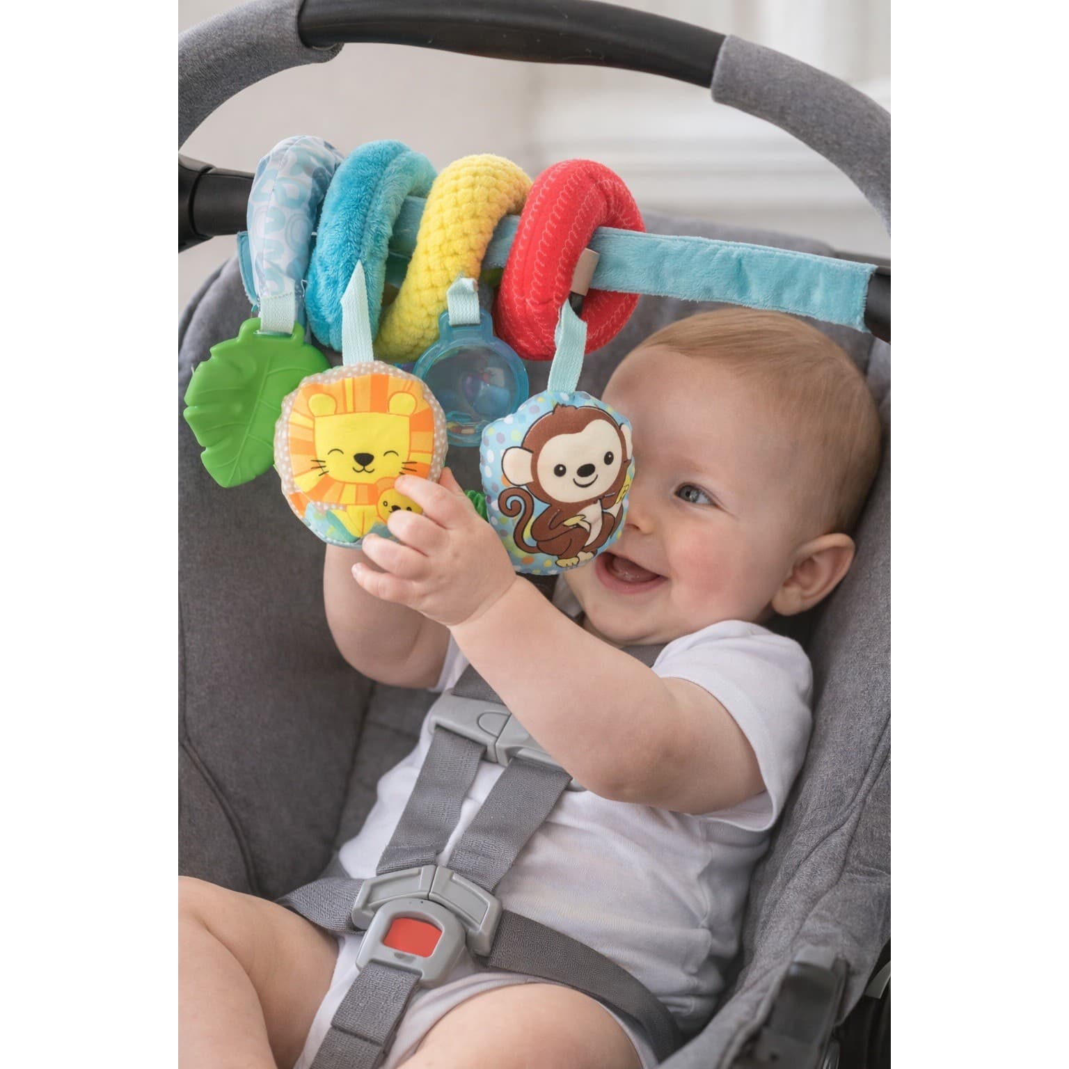 Infantino Spiral Stretch Baby Stroller Car Seat Activity Toy Lion Monkey Sensory - Thumbnail 2